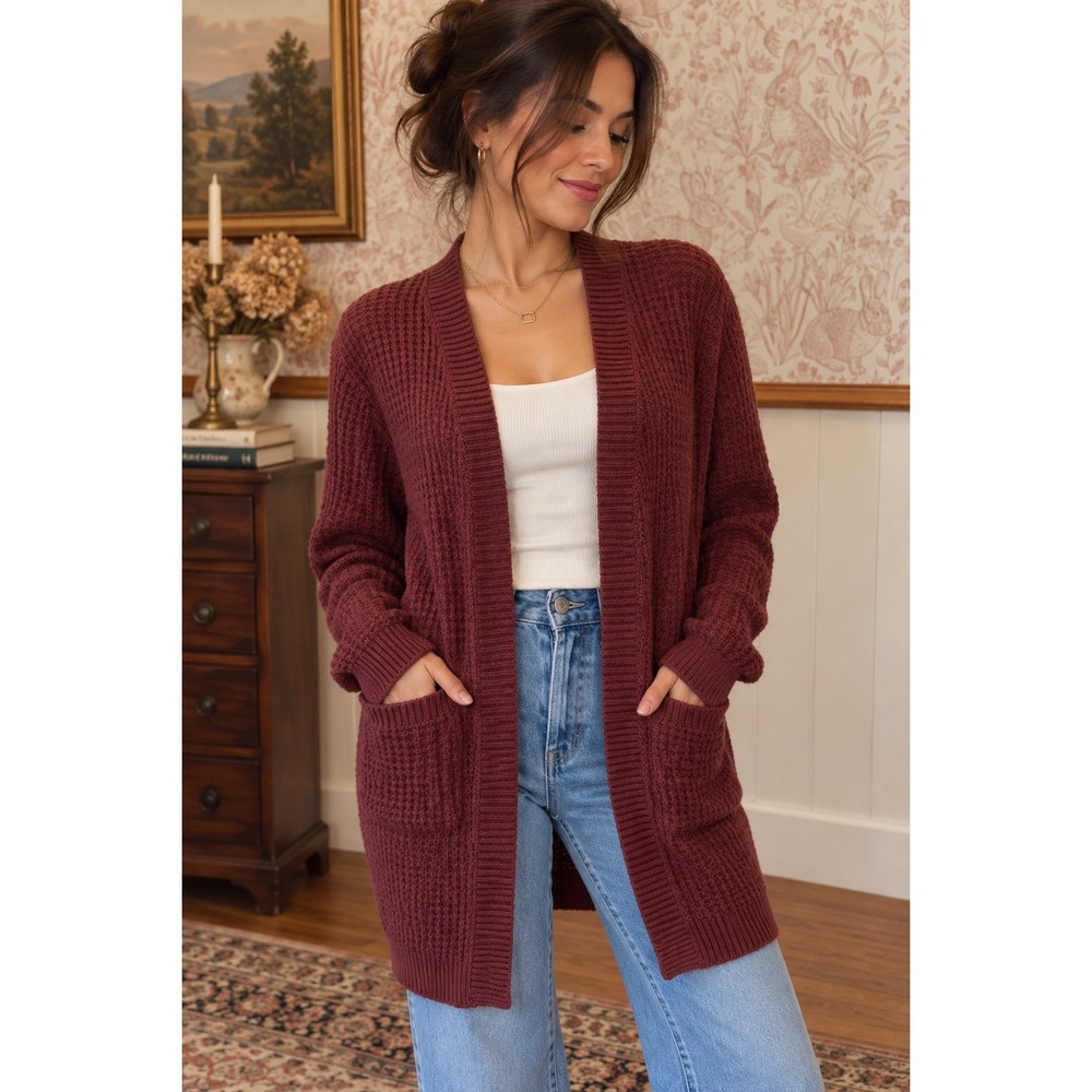 Coco & Shay Burgundy Open-Front Cardigan – Size Medium